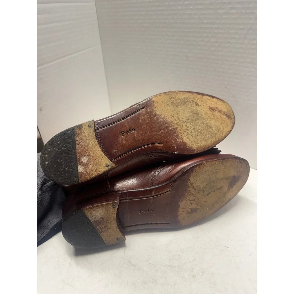 Polo Ralph Lauren Brown Leather Kiltie Loafers Wingtip Made in Italy Men 8D 3056